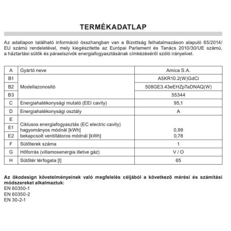 Amica A5KR10.2(W)GdCi (55344) fehér, programórás, multifunkciós kombinált tűzhely, öntöttvas ráccsal , üveg tetővel