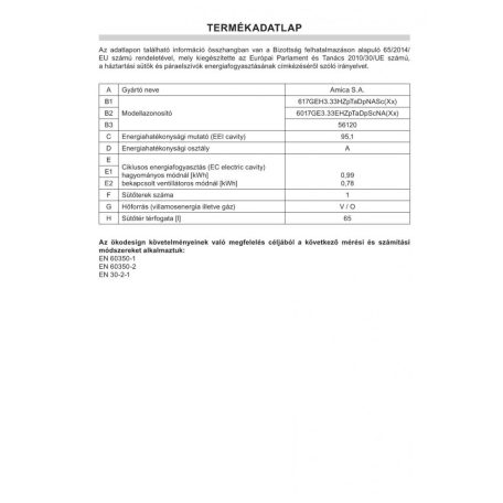Amica 617GEH3.33HZpTaDpNASc(Xx)   ( 56120)  Kombinált tűzhely